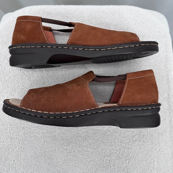 Connie Shelly Leather Shoe Sandal 10B Womens Brown Open Toe Slip On - Picture 5 of 9